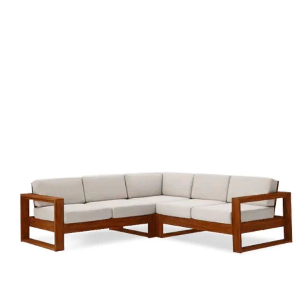 Hete Verkoop Moderne Luxe Woonkamer Banken Meubels Teak Hout Sectionele Bank Bank Stof Kussens Kubus L Vorm 6 Zits Bank Set