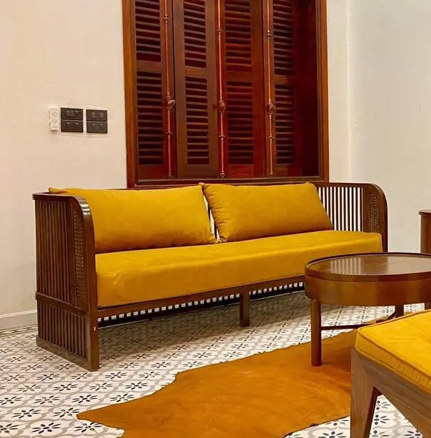 Sofá de madera de nogal claro y tela blanca, sala de estar sofá para, los mejores productos de alta calidad, fabricante vietnamita, sofá para sala de estar