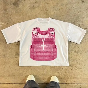 アメリカンクリエイティブアートプリント100% コットンジャージーTシャツ男性用カジュアルルーズフィットノースリーブスポーツストリート服ブランクデザイン