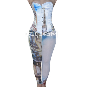 Overbust steelboned thời trang và tập thể dục mặc Eiffel tháp in satin Corset với phía trước busk đóng cửa, Corset Nhà cung cấp - Product Image 6