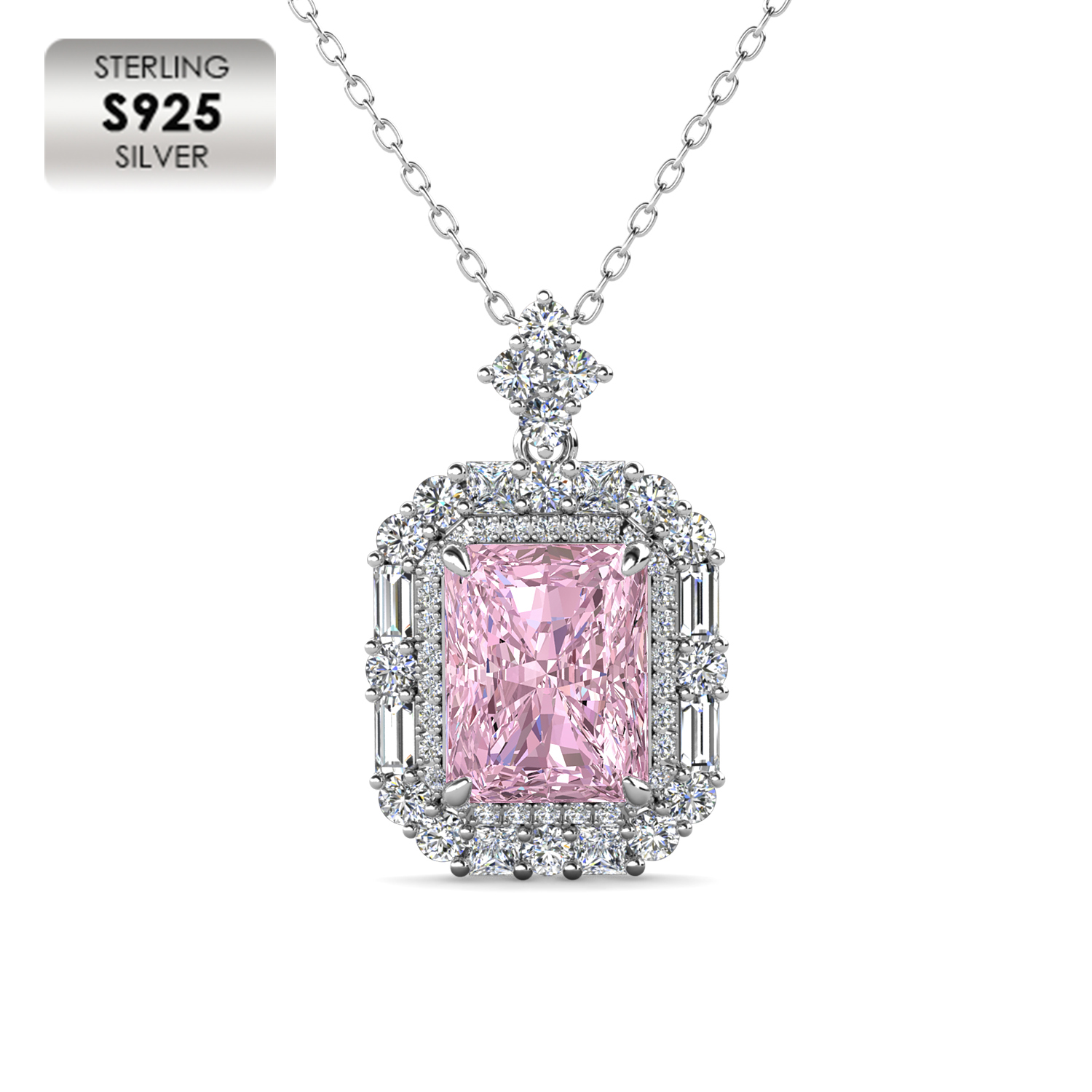18K Silver Plated Fine Retro Necklace Pink