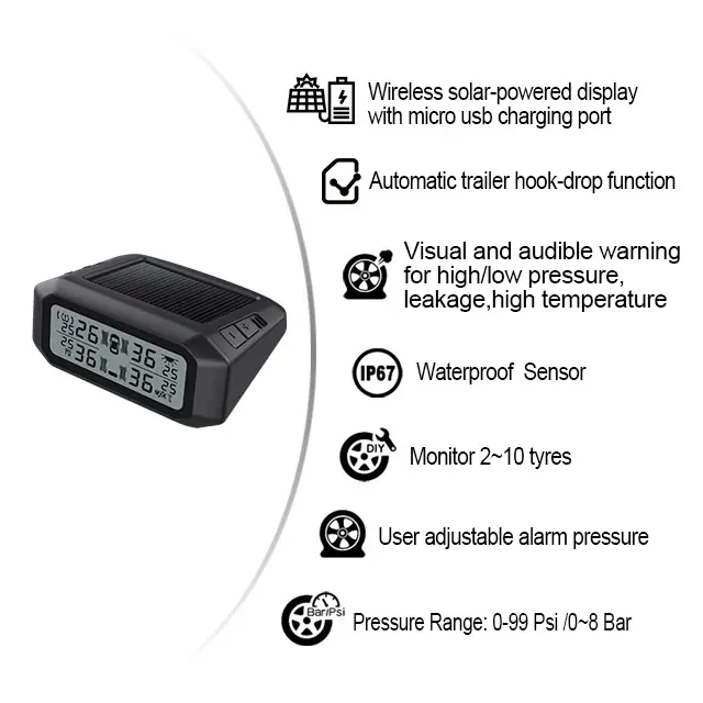 TPMS sistem tekanan ban 4, TPMS layar LCD Sensor surya bawaan untuk mobil