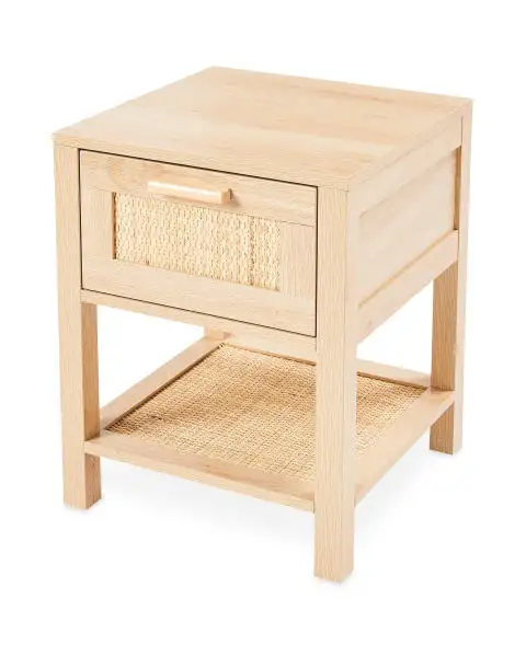 Mesita de noche de ratán moderna, mueble de almacenamiento con 1 cajón, de madera, gran oferta, venta al por mayor