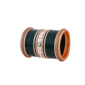 Efulgenz hint gelin bileklik seti kadınlar için yeşil Punjabi Chuda akrilik Faux Kundan kristal Dulhan Choora moda takı