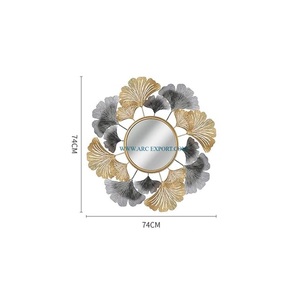 流行金灰色叶形手工新造型花式壁挂式镜子豪华质量大尺寸金属壁镜 - Product Image 1