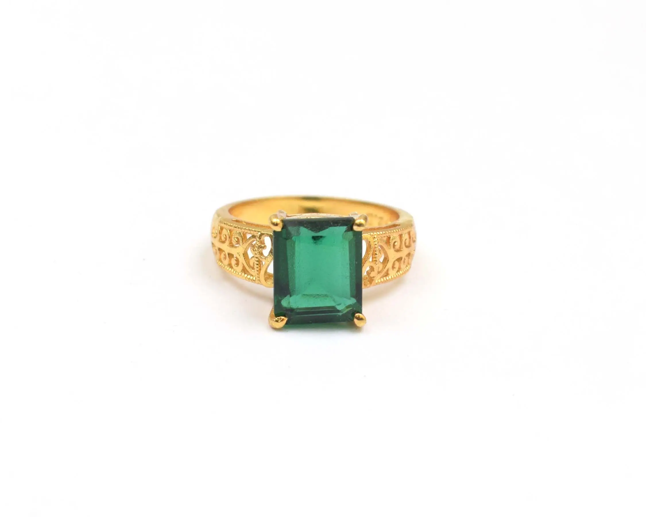 Anello fatto a mano in ottone placcato oro a forma di ottagono con gemme di quarzo verde regalo per gioielli da donna per l'anniversario di matrimonio