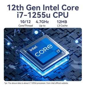 第12世代コアI7 1255U Windows 11ミニPCデュアルLAN & デュアルディスプレイNUC PC Barebone Linux OfficeデスクトップAU & USプラグ付き新机能 - Product Image 2