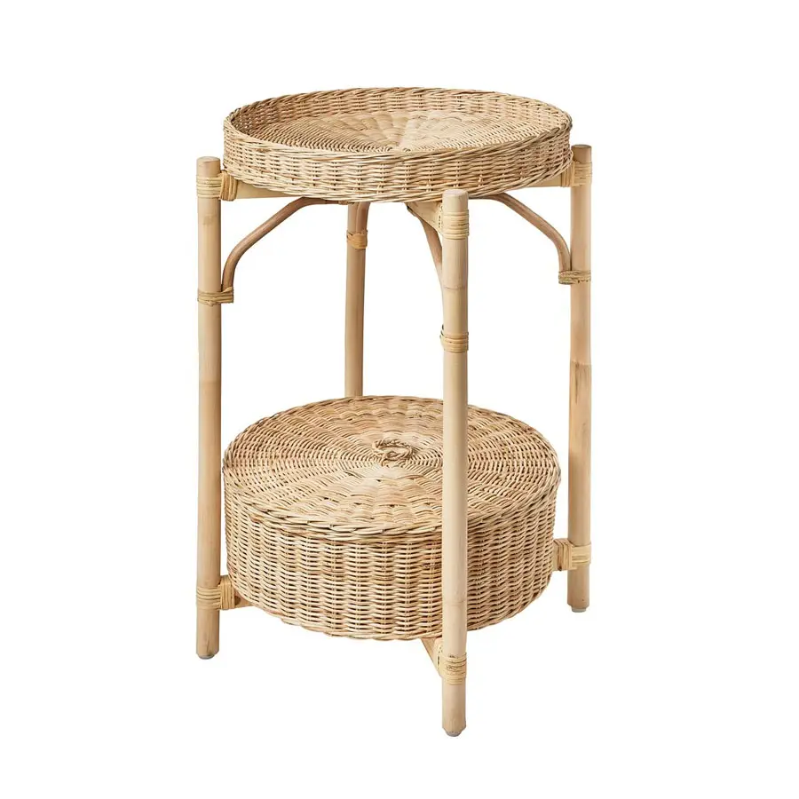 Bedside Table 2 Rack With 2 Removable Tray And Basket Storage Rattan Natural Material Handicraft Handmade