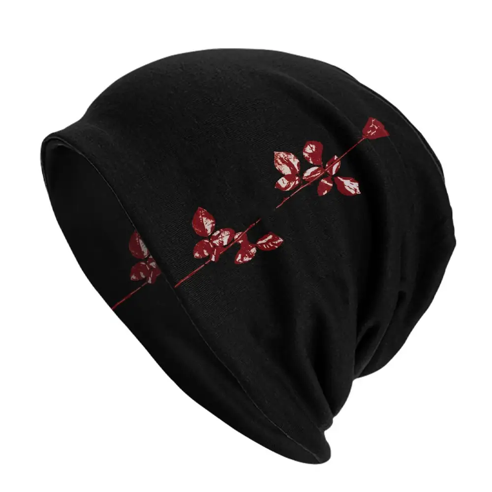 Beanie Sombreros de invierno Color negro sólido con mini flor Impreso Gorros Sombreros