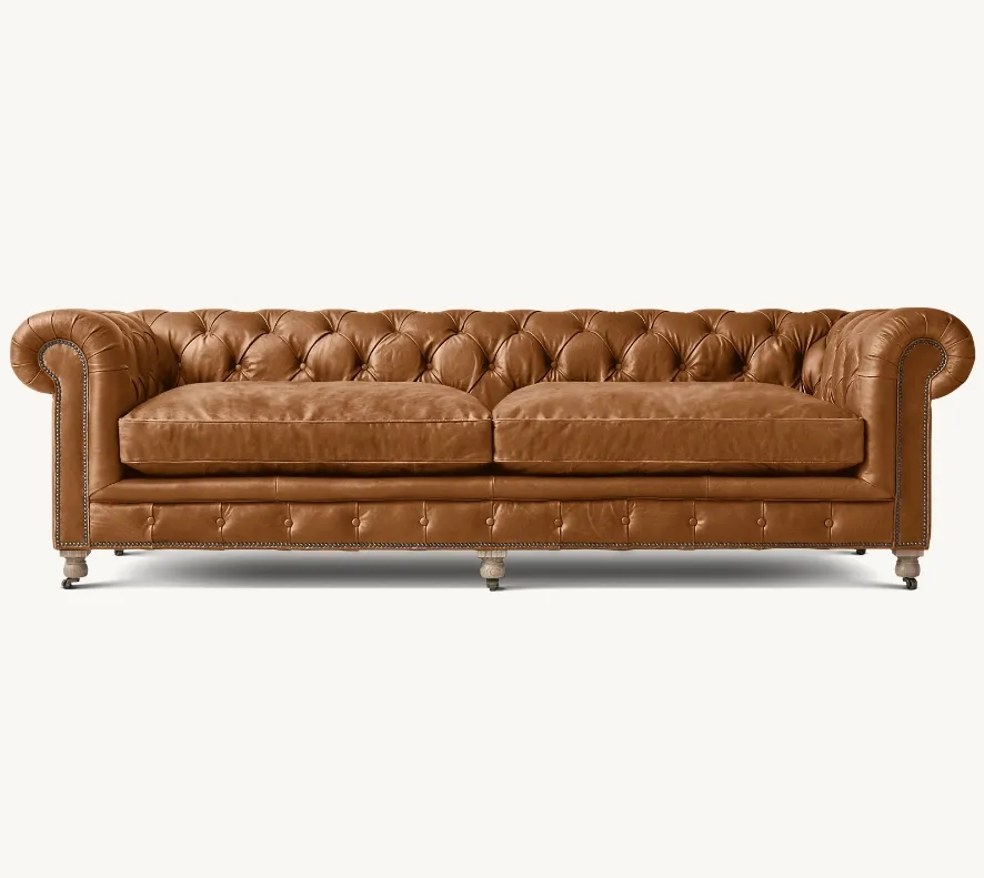 Canapé en cuir moderne Kensington rempli de plumes, design contemporain doux, canapé à tirette, meubles de salon pour la maison
