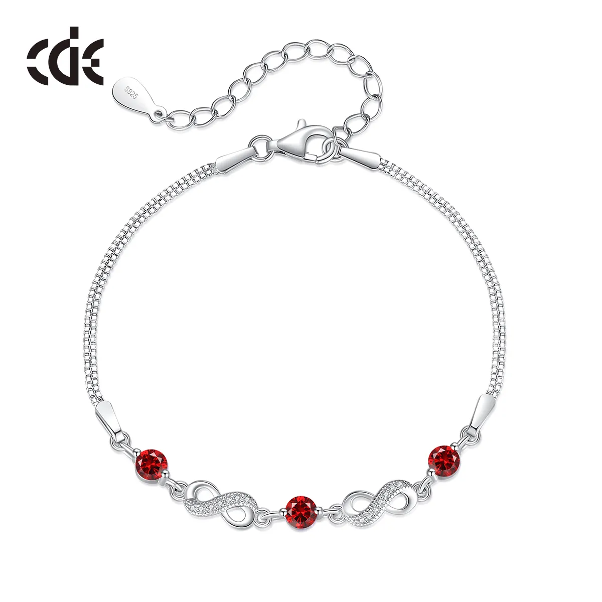 CDE CZYB002, joyería fina de plata 925, pulsera infinita de piedra natal, venta al por mayor, abalorios de forma redonda, pulsera de cadena en capas de circón