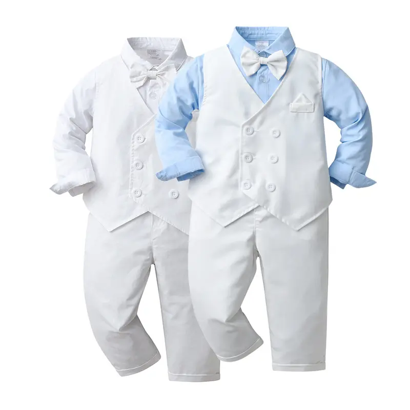 Bebé Bautista Vestido Formal Niños Ropa Caballeros británicos Ropa Conjunto de tres piezas Niños Bebé Niños Primer cumpleaños Bautizo