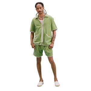 Yeşil standart sorunu Cabana gömlek ve Unisex Fit ile şort takımı Terry kumaş tasarım rahat yaz tarzı için mükemmel - Product Image 1