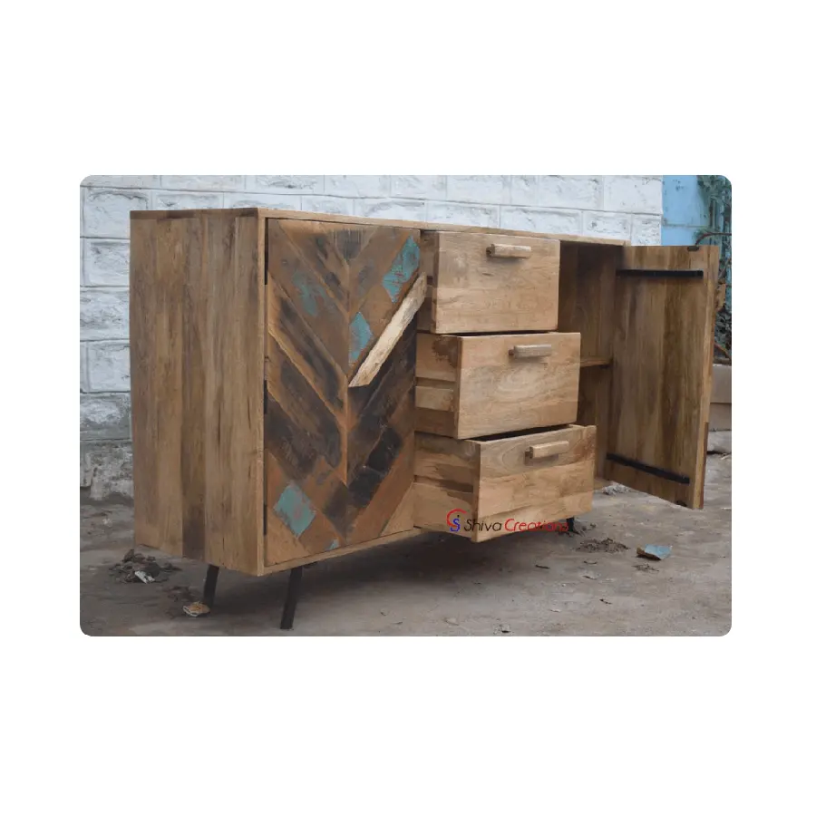 Wholesale Factory Durable Traditional Wooden Cabinet 3 Drawer 2 Doors with Metal Legs Industrial Furniture Indoor Furniture