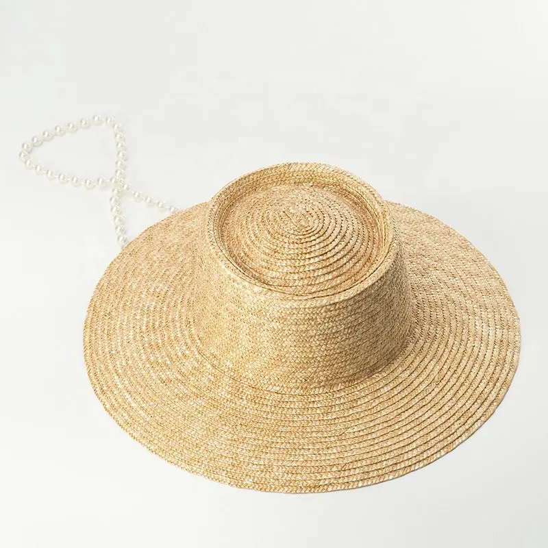 Cappello di paglia cappello da donna di alta qualità da donna con anello da spiaggia in paglia da sole piatto per tutte le stagioni