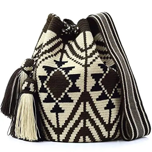 Sac crocheté à la main à bretelles, noir et blanc, joli sac à bandoulière avec grande capacité, pour les grandes Occasions extérieures ou spéciales