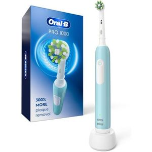 แปรงสีฟันไฟฟ้า1000 Oral B Pro แบบชาร์จได้สีน้ำเงินอมเขียวพร้อมหัวแปรง (4) หัวและกระเป๋าเดินทางทุกวัย - Product Image 4