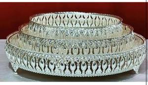 Diwali Return Gifts German <strong>Silver</strong> <strong>Plated</strong> Dry Fruit Dish Chocolate Cake Serving <strong>Tray</strong> with Enamel - Product Image 2