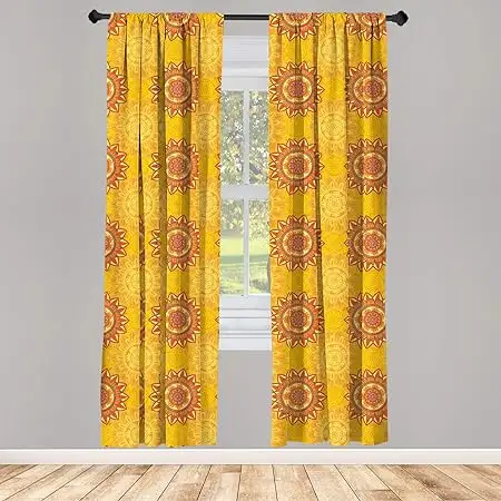 カーテンカーテンドア窓カバーバランスドレープカーテン黄色曼荼羅壁掛けタペストリー