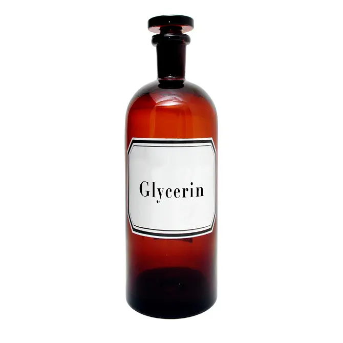 Glicerina vegetal 100% pura. Um líquido incolor feito com óleos vegetais. Excelente ingrediente hidratante em produtos caseiros.