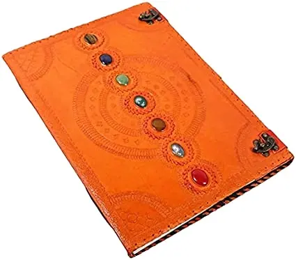 Seven Chakra pietra medievale in rilievo fatto a mano in pelle Jumbo Journal Book of Shadows Notebook Office Diary College Poetry Sketch