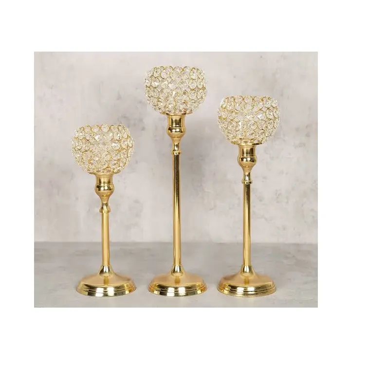 Portacandele in cristallo dorato più venduto portacandele con luce da tè per centrotavola per la decorazione della tavola di nozze