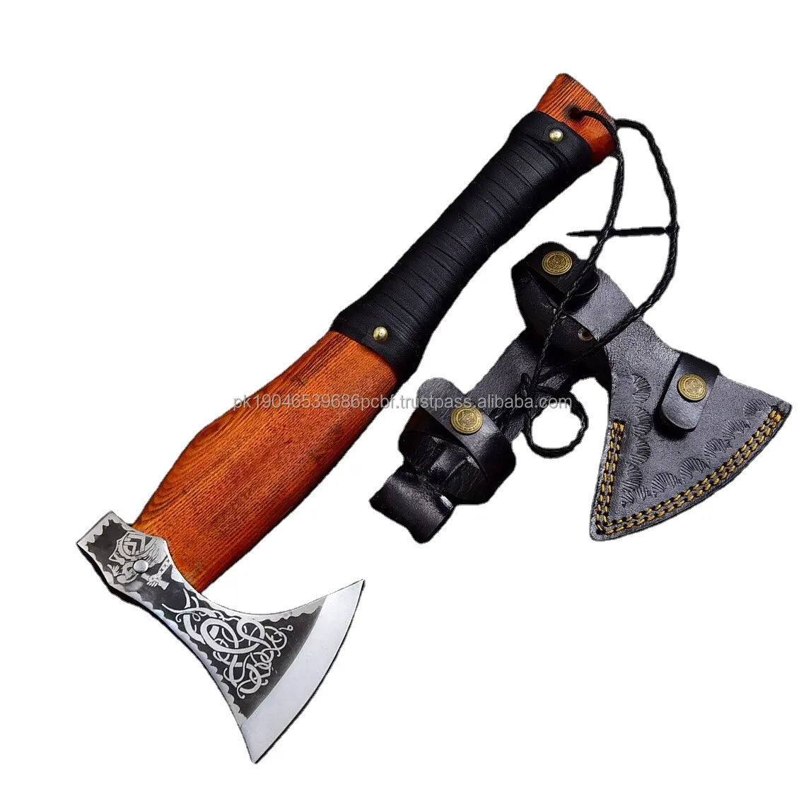 Hacha de acero vikingo hecha a mano de acero de alto carbono forjada a medida de alta calidad tamaño estándar Tomahawk mango de madera hacha con funda