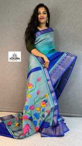 Zari ile hafif güzel Venkatagiri ipek sarees kontrast çekler bluz Zari ile zengin Kalamkari & çiçek pallu çekler