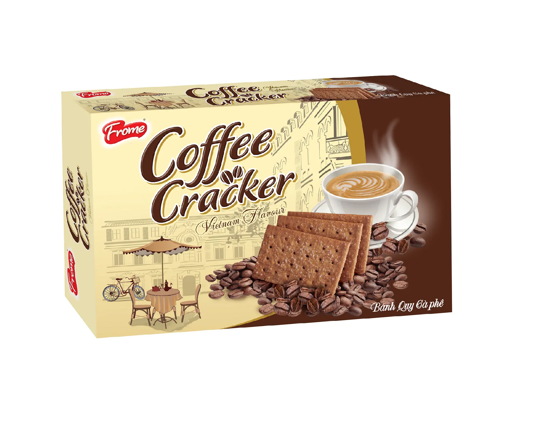 กาแฟแครกเกอร์รสชาติอร่อย-แครกเกอร์บางกรอบทำจากเวียดนามกล่อง380GR บิสกิตหวานๆราคาถูก