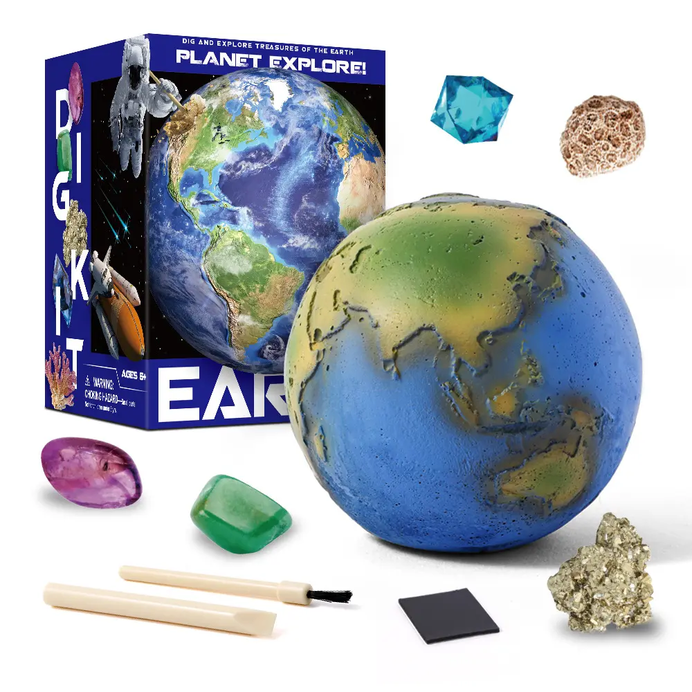 Kit educativo de excavación STEM, juguete de Sistema Solar, minería, Arqueología con 4 piedras preciosas auténticas reales