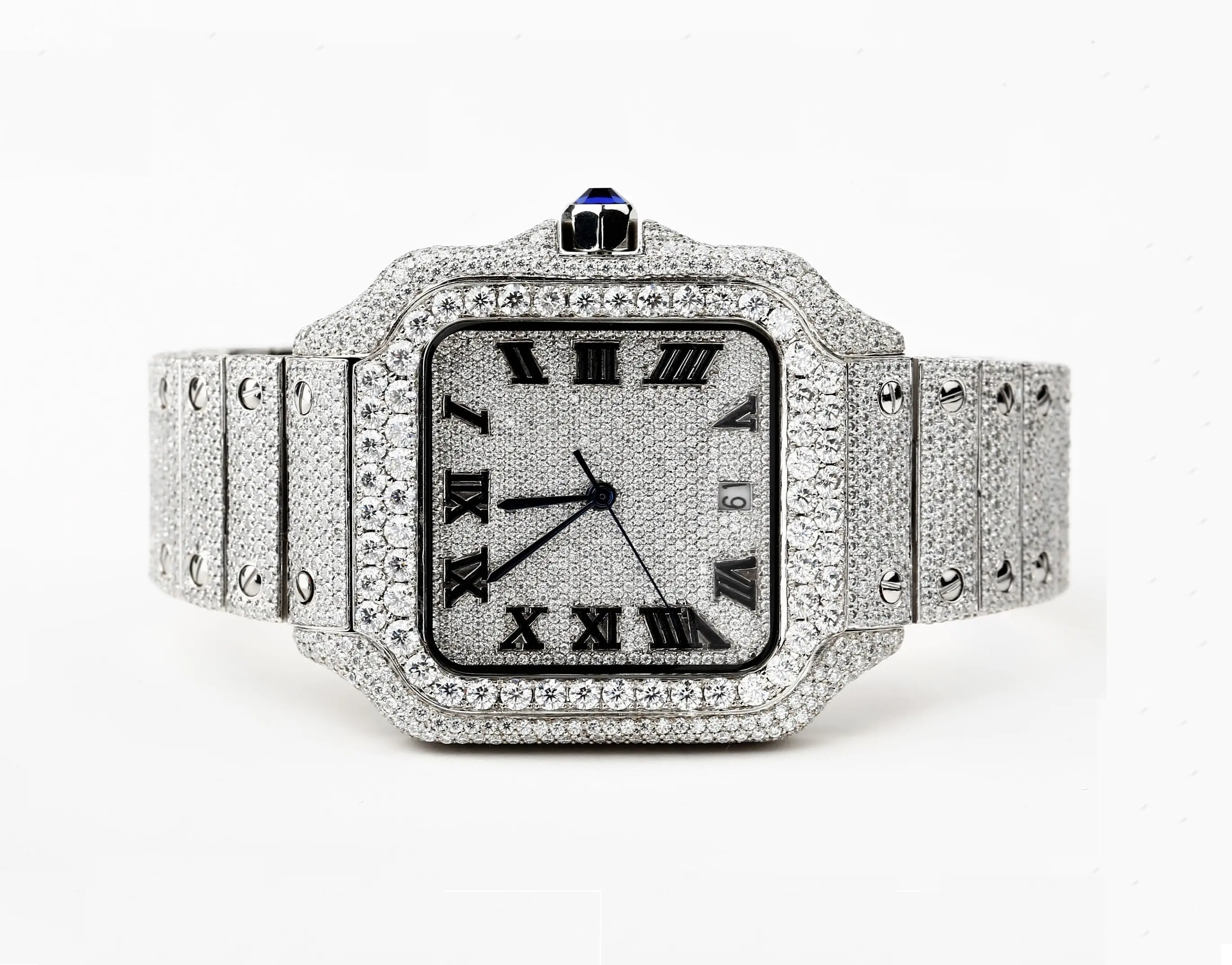 Jam tangan berlian mewah VVS Moissanite, jam tangan es untuk pria wanita buatan tangan baja tahan karat jam tangan Hip Hop, hadiah untuk dia