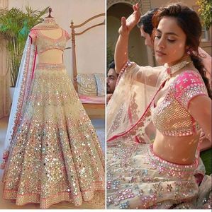 ファッショナブルな大人ソフトネットリアルミラーLehengaCancanキャンバスパッタワークチョリインド & パキスタン服スパンコール刺Embroidery