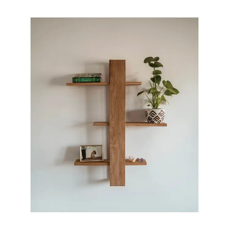 Estantes de libros colgantes para decoración de pared flotante de roble, estantes de exhibición de plantas colgantes de madera de varios niveles hechos a mano