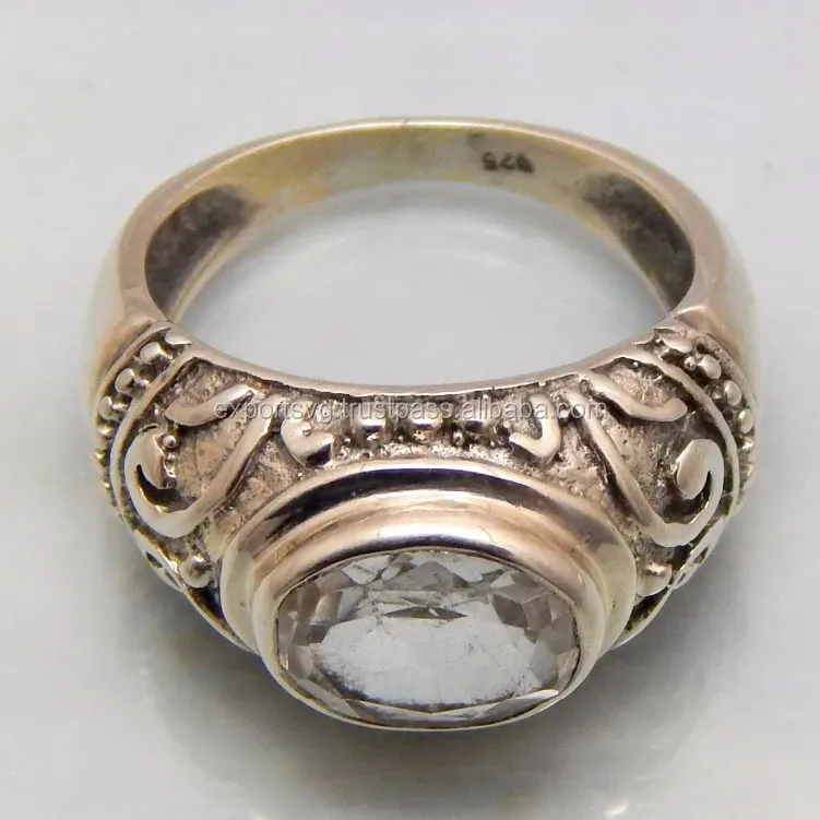 Bonito anillo de plata con piedras preciosas de cuarzo y cristal, anillo de Plata de Ley 925 925, anillos de boda para mujer
