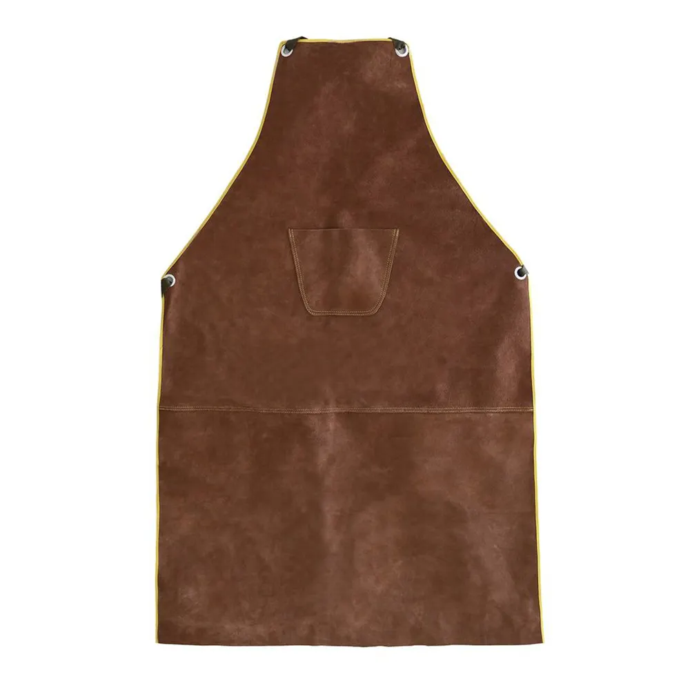 Tablier de soudage en cuir marron résistant à la chaleur, pour le soudage des métaux, durable, pour Chef, boucherie, barbecue, avec poches