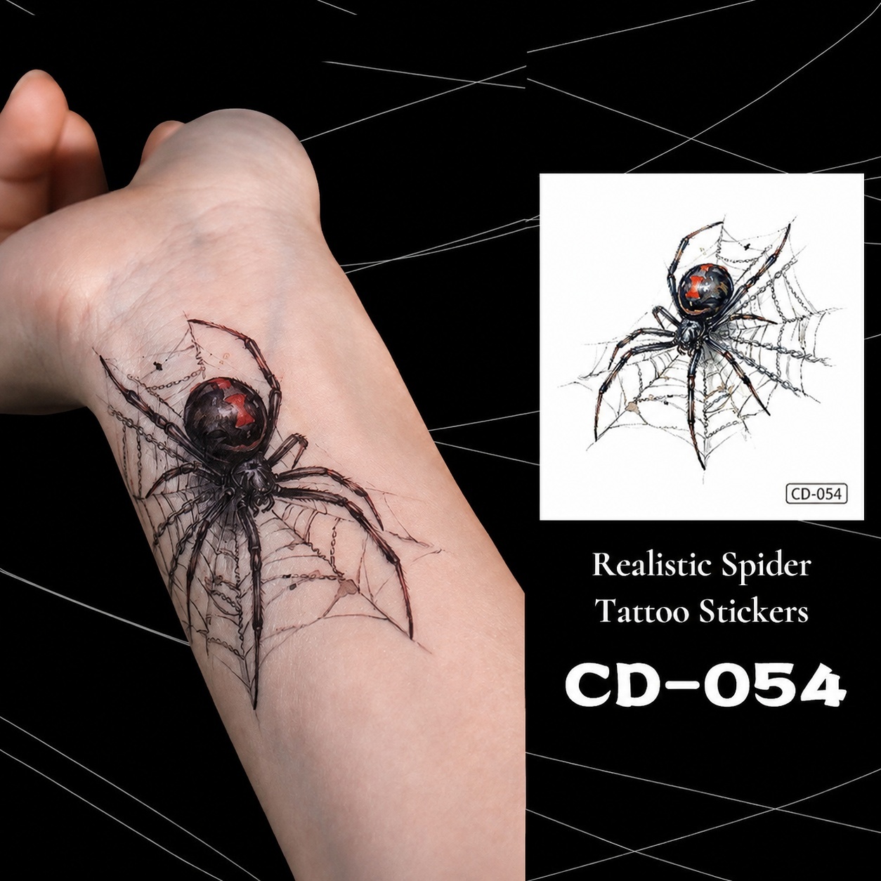 CD-054-Black Spider Red Marking on Web