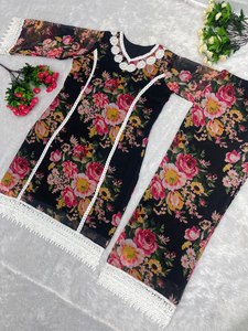 Yeni tasarımcı parti giyim ağır GEORGETTE dijital baskı üst pantolon kordon seti trend stil güzel renk kombinasyonu gündelik giyim - Product Image 6