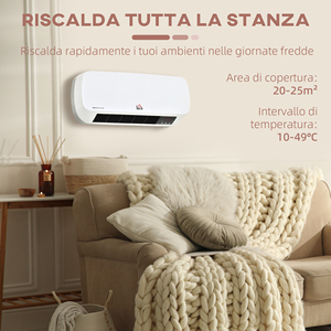 HOMCOM Electric Wall <strong>Heater</strong> with Remote Control, Adjustable Temperature and 12 Hour Timer, Power 1000W/2000W, 45x18.6x11.5cm, Wh - Product Image 6