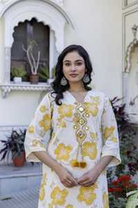 Bayanlar için orijinal kalite parti giyim Kurti seti ile tam Set pamuk Kurtis ile el bloğu baskılı Salwar Kameez - Product Image 2