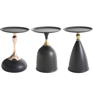 黑色圆形小边桌，客厅、沙发、卧室和躺椅的现代基座茶几。 - Product Image 2