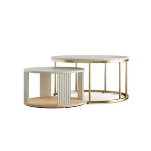 <strong>Nesting</strong> Modern Nordic Style Round Coffee <strong>Tables</strong> with Metal Legs Set of 2 for Living Room Villa and Gym <strong>End</strong> <strong>Tables</strong> - Product Image 6