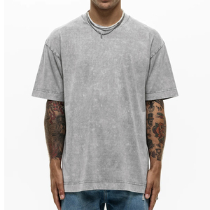 High Quality Drop Shoulder Oversize Acid Wash <strong>Black</strong> <strong>T</strong> Shirt Plus Size Vintage Heavyweight Cotton 300 Gsm - Product Image 1