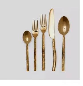 木制手柄金色金属餐具套装新外观家用酒店餐厅厨具使用餐具 - Product Image 3