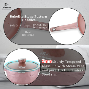 Hayat gülümseme 12 parça döküm alüminyum TENCERE SETİ yapışmaz granit kaplama PFOA ücretsiz taş Pot ve tava seti fırın güvenli - Product Image 3