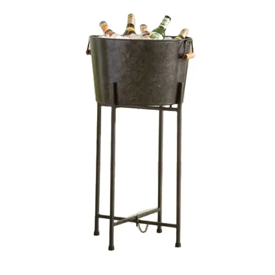 Cubo de vino de gran tamaño de diseño vintage con soporte, Cubo de vino galvanizado de calidad creativa a precio competitivo