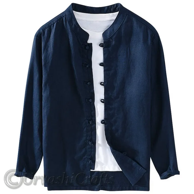 2024 primavera camicie da uomo di lino di lusso a maniche lunghe Vintage cinese abbottonatura con bottone ampio e Casual camicie di lino OEM