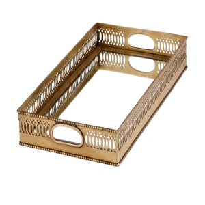 家用和餐厅装饰用铝制矩形托盘银色，带设计师金色手柄 - Product Image 6