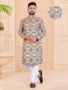 เสื้อผ้าพื้นเมืองใหม่สุดฮอตสำหรับผู้ชาย,ชุดนอน Kurta สำหรับงานแต่งงานและงานปาร์ตี้สวมใส่ได้ในราคาขายส่งจากอินเดีย - Product Image 4