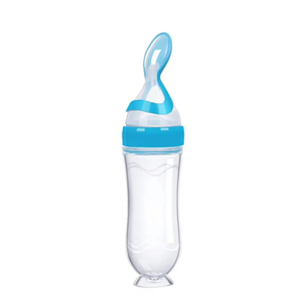 Hot Sale BPA Free Lebensmittel qualität Silikon 90ml Baby Löffel Flaschen Bunte Säuglings fütterung löffel mit Absaugung