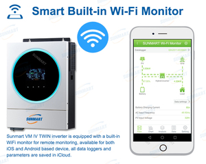 4k כפול פלט היברידי מחוץ לרשת סולארית 24v120a mppt ב-wifi + טווח pv מקסימום 60-500v קלט זרם 27a יעילות גבוהה bms
